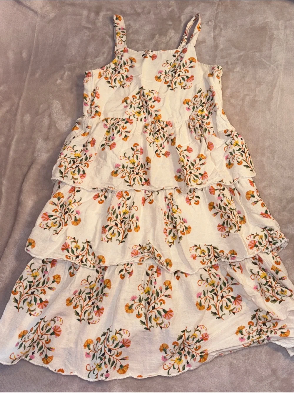 Old Navy Tiered Floral Dress Cottage Core Fairy Whimsical Youth Large (10-12)